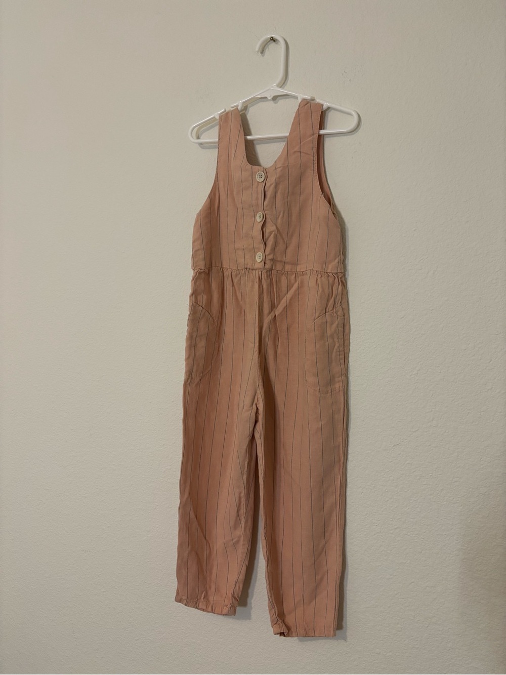 Striped Peach Button-Front Jumpsuit